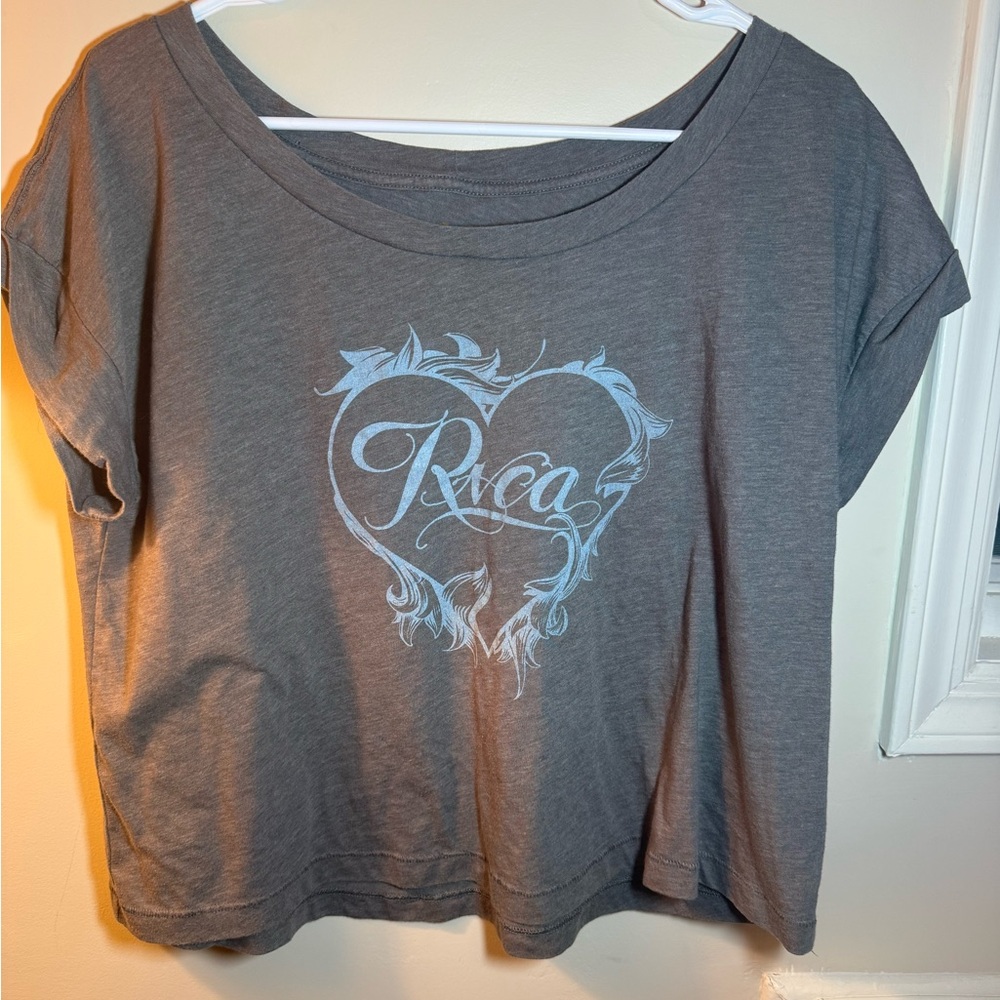 RVCA Women's Artist Series Gray Graphic Crop Oversized Top Small